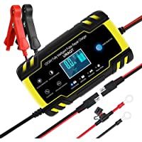 Los mejores  - URAQT Cargador de Baterias de Coches- 8A 12V-24V Mantenimiento Automático e Inteligente con Múltiples Protecciones- LCD…